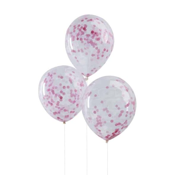 Bleikar confetti blöðrur 5 stk.